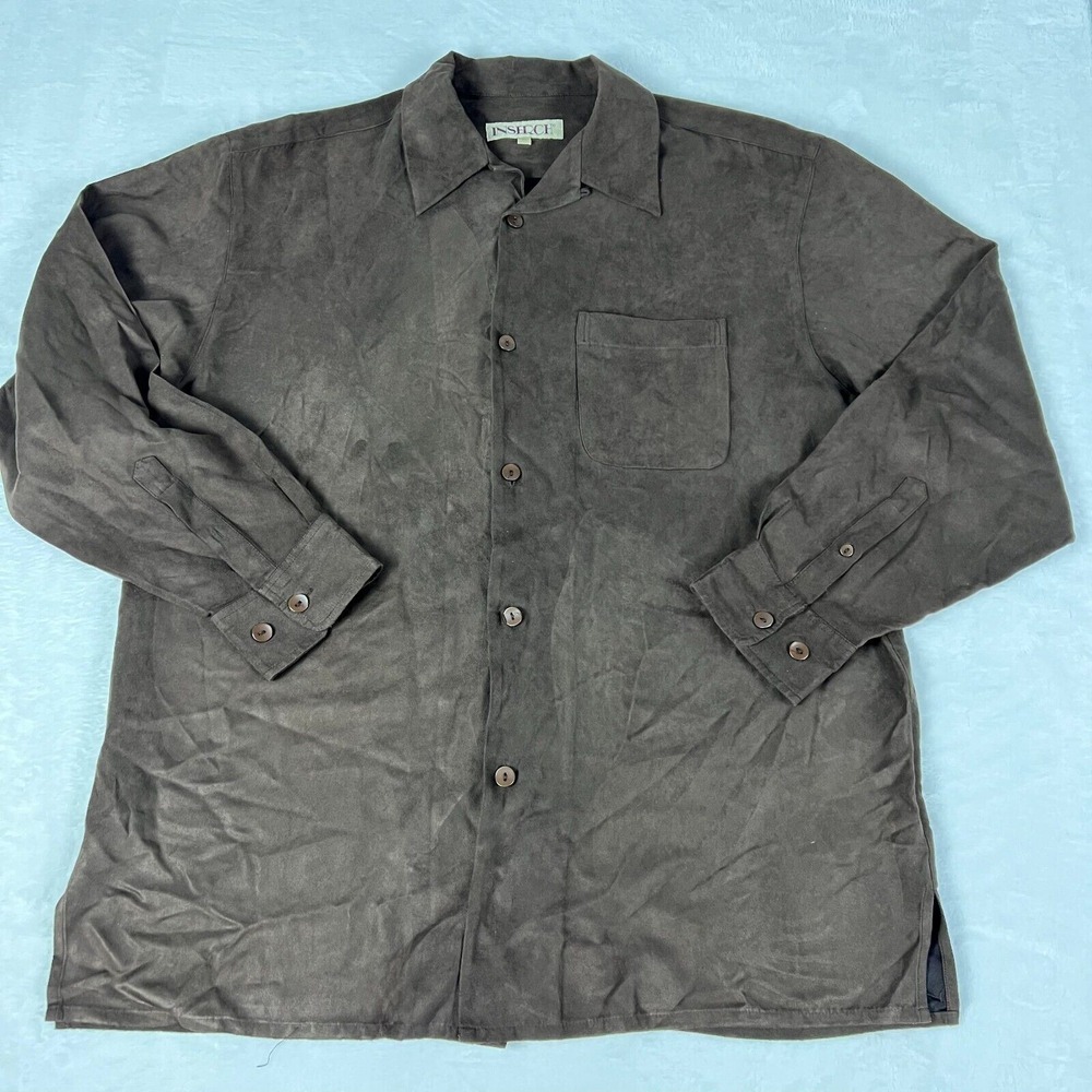 Inserch Button Down Shirt Men's XL Brown Micro Polyester Long Sleeve Collared